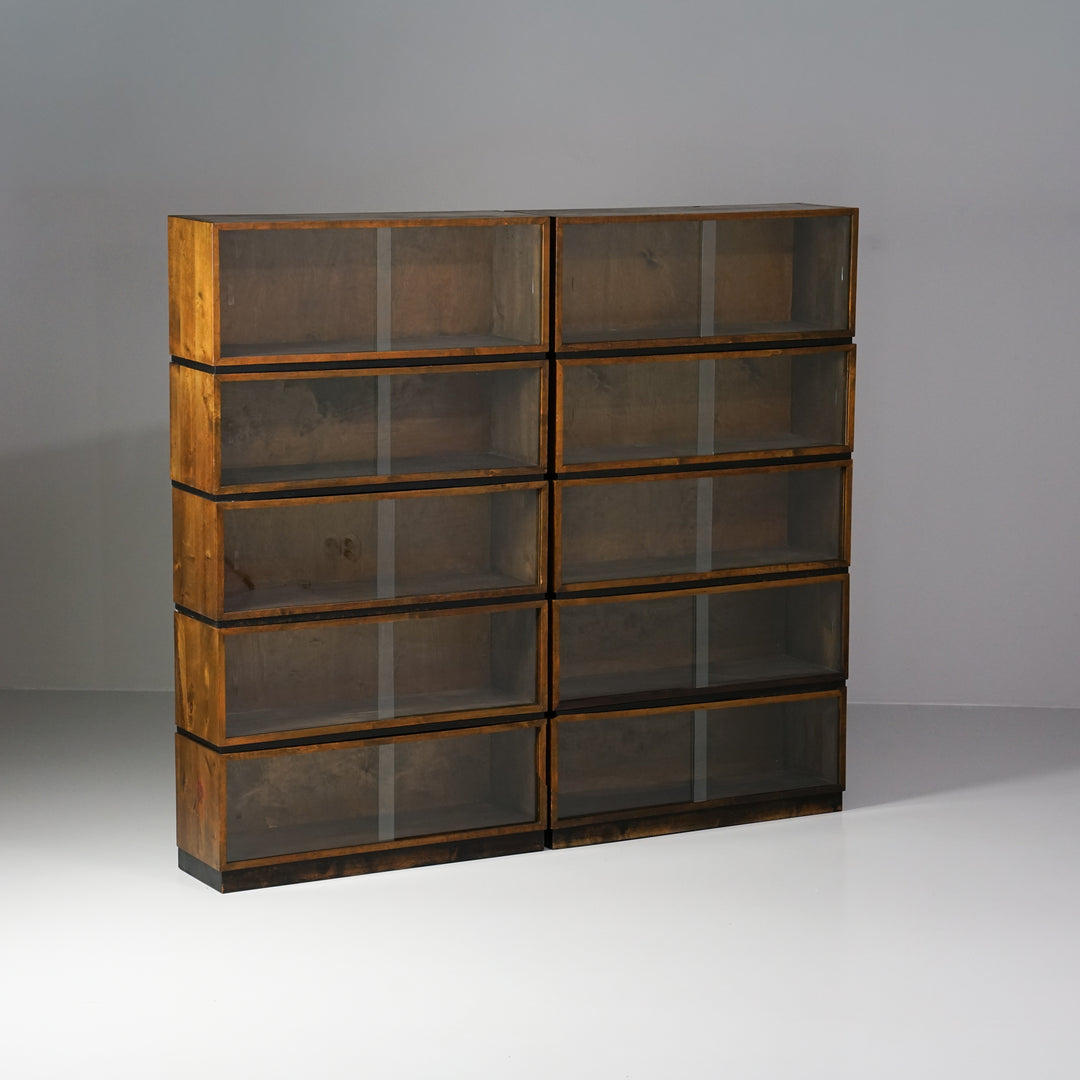 A 10-piece stackable shelving unit, Aino Aalto, Oy Huonekalu- ja Rakennustyötehdas Ab, 1930/1940s